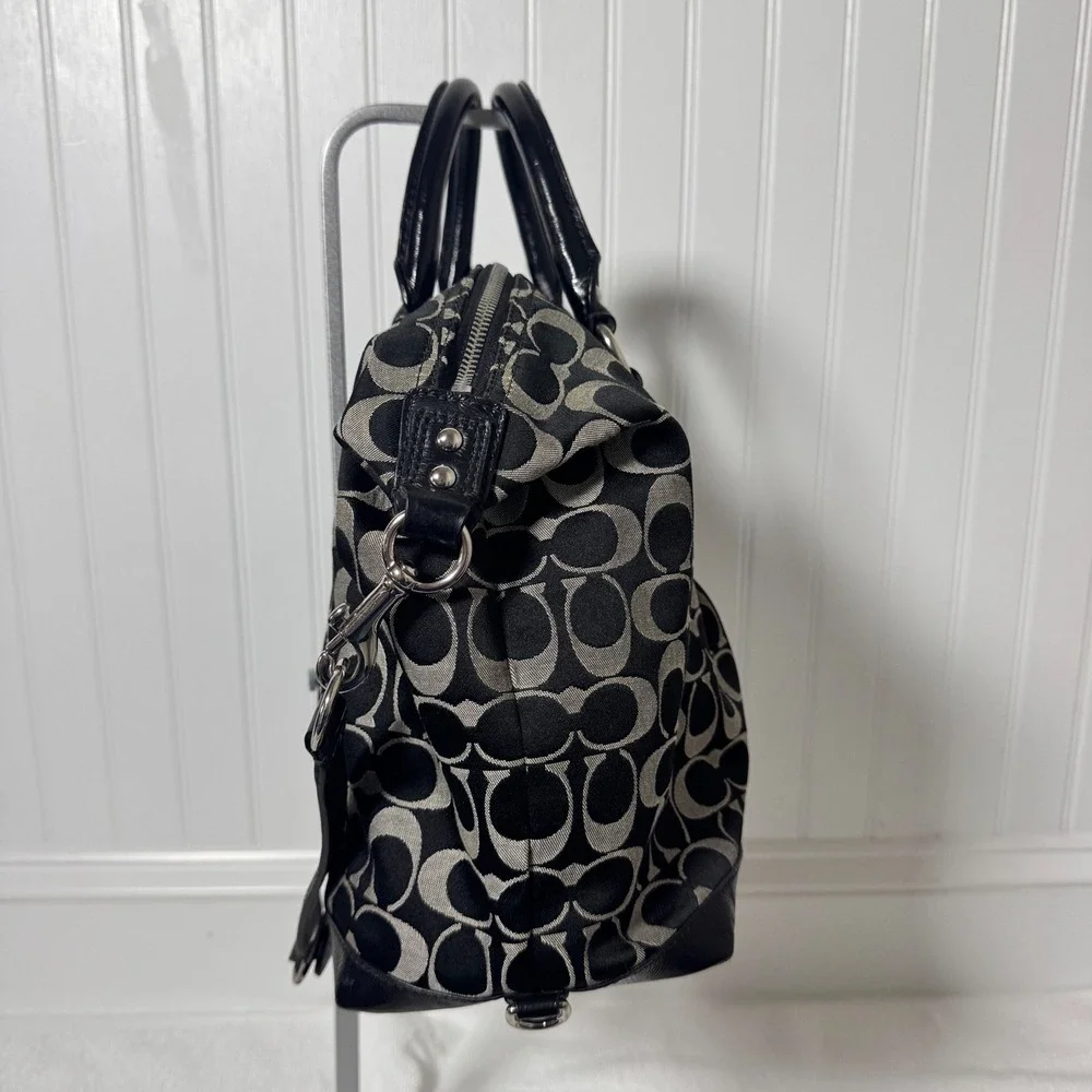 Coach Ashley Satchel Large Black Grey Signature Jacquard Shoulder Bag F15440